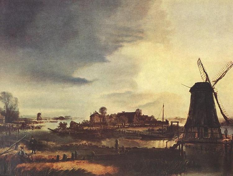 Aert van der Neer Landscape with Windmill oil painting picture